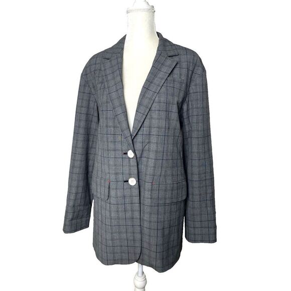 Tibi Size 6 Plaid Blazer Jacket Distressed Buttons Long Coat Womens - Picture 1 of 12